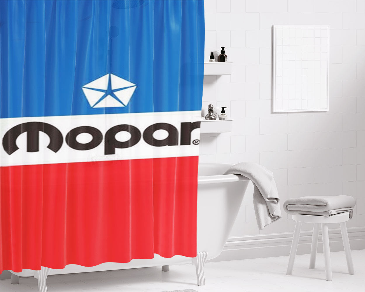 Mopar Flag Bathroom Shower Curtain Fabric Waterproof | 66 X 72 Inch