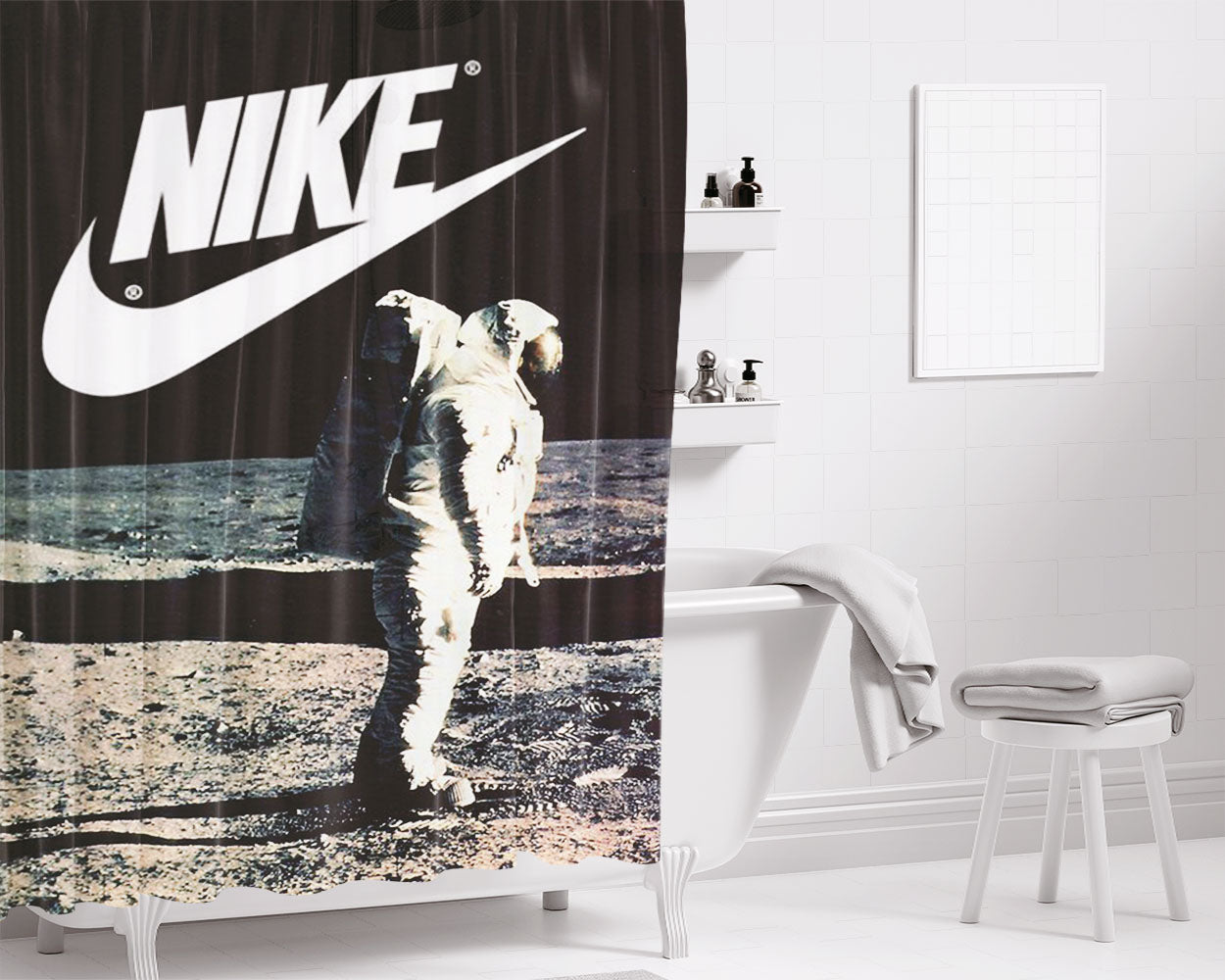 Nike Astronot Bathroom Shower Curtain Fabric Waterproof | 66 X 72 Inch