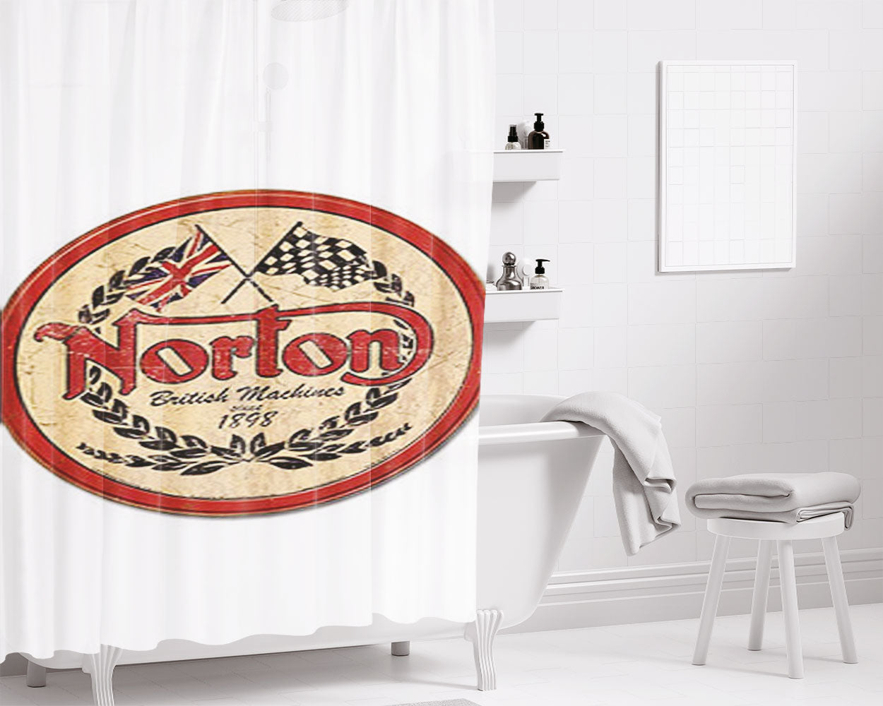 Norton Motorcycle Logo Bathroom Shower Curtain Fabric Waterproof | 66 X 72 Inch