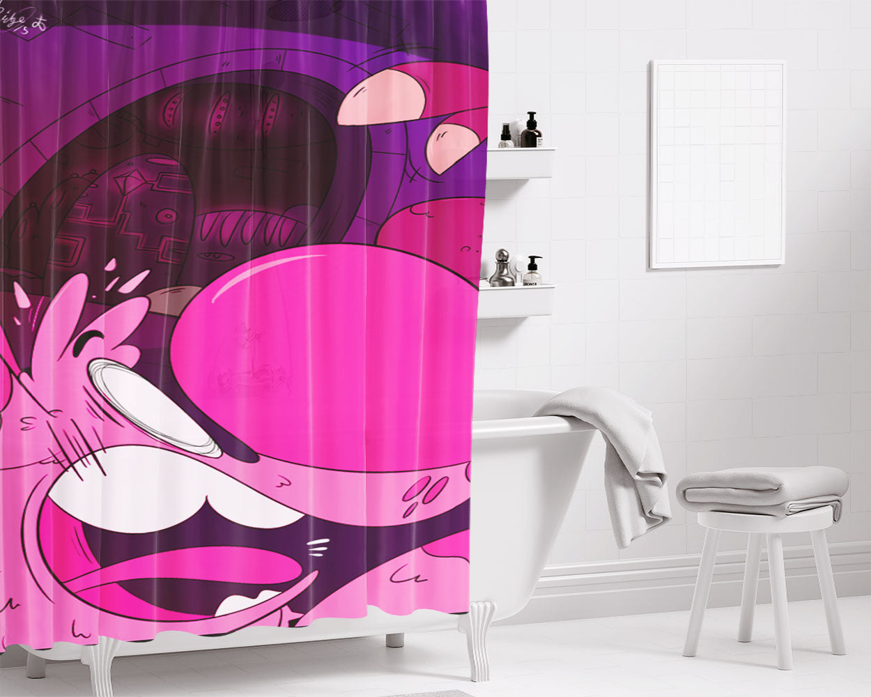 Nwp7 Buddy Pink Bathroom Shower Curtain Fabric Waterproof | 66 X 72 Inch