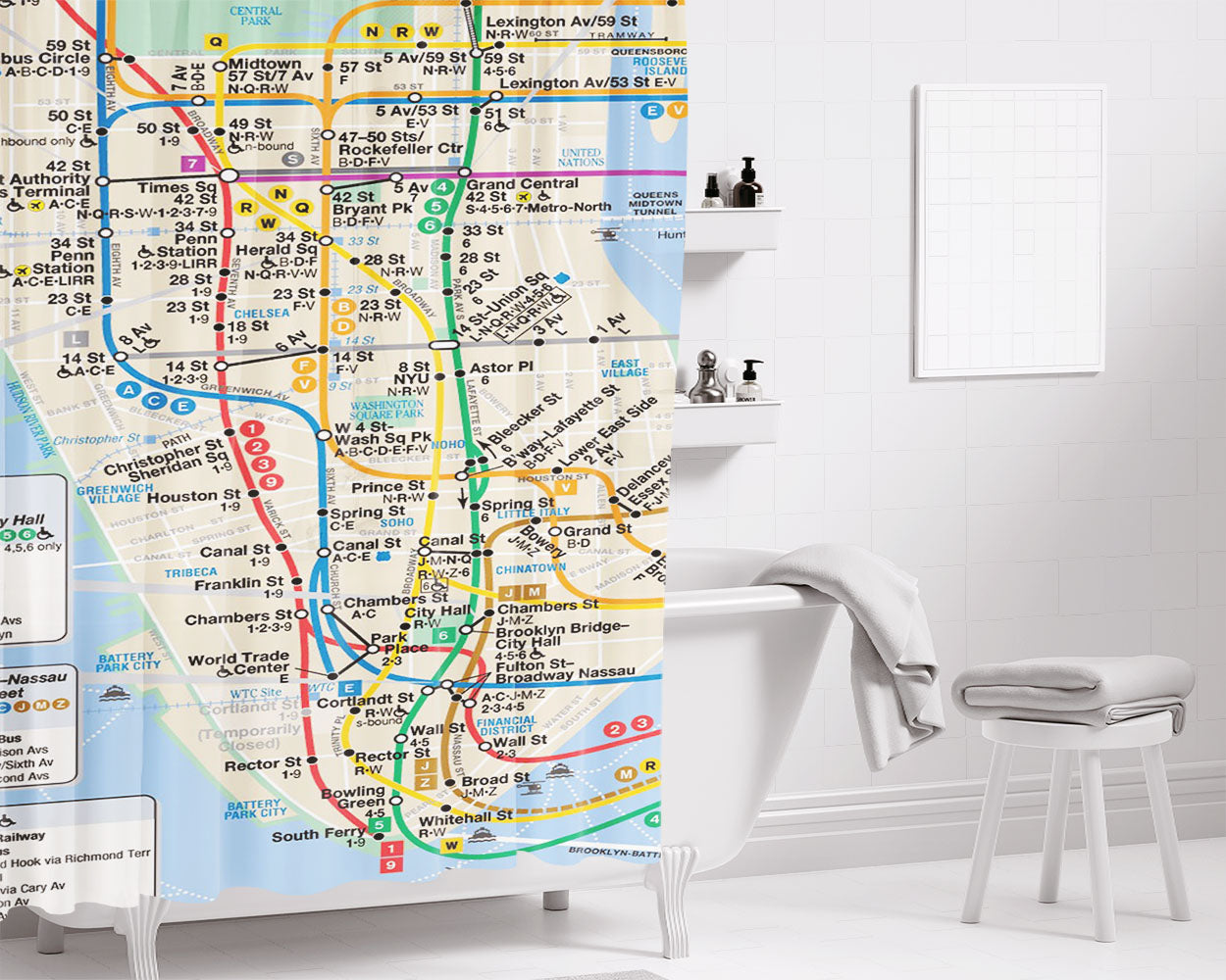 Nyc Subway Map Bathroom Shower Curtain Fabric Waterproof | 66 X 72 Inch