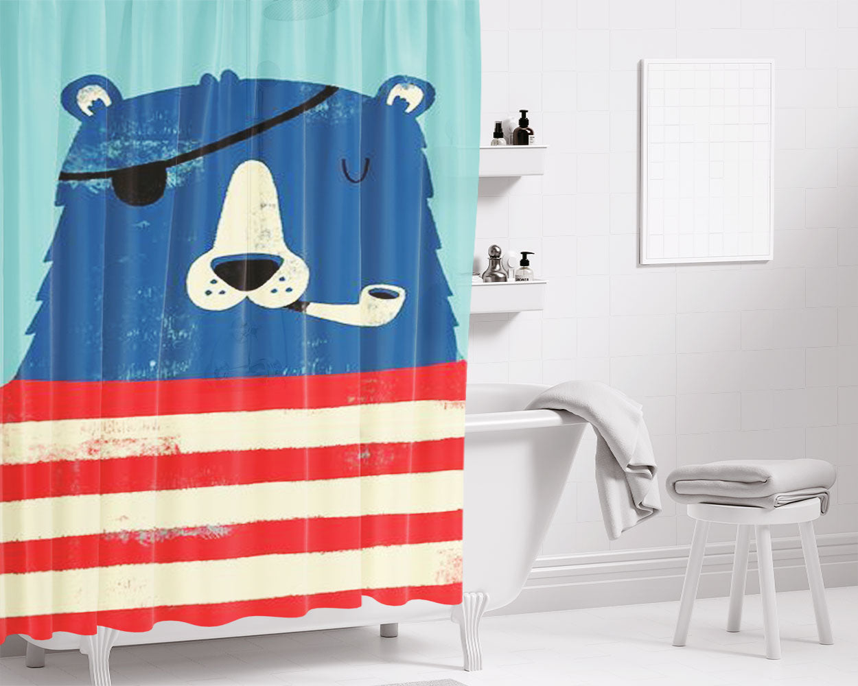 One Eyed Bear Bathroom Shower Curtain Fabric Waterproof | 66 X 72 Inch