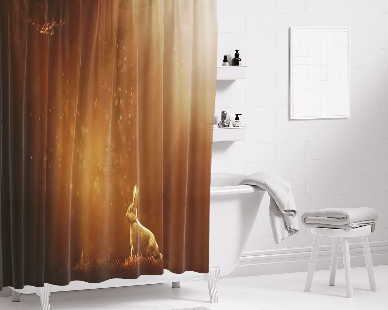 Rabbit 4K Bathroom Shower Curtain Fabric Waterproof | 66 X 72 Inch