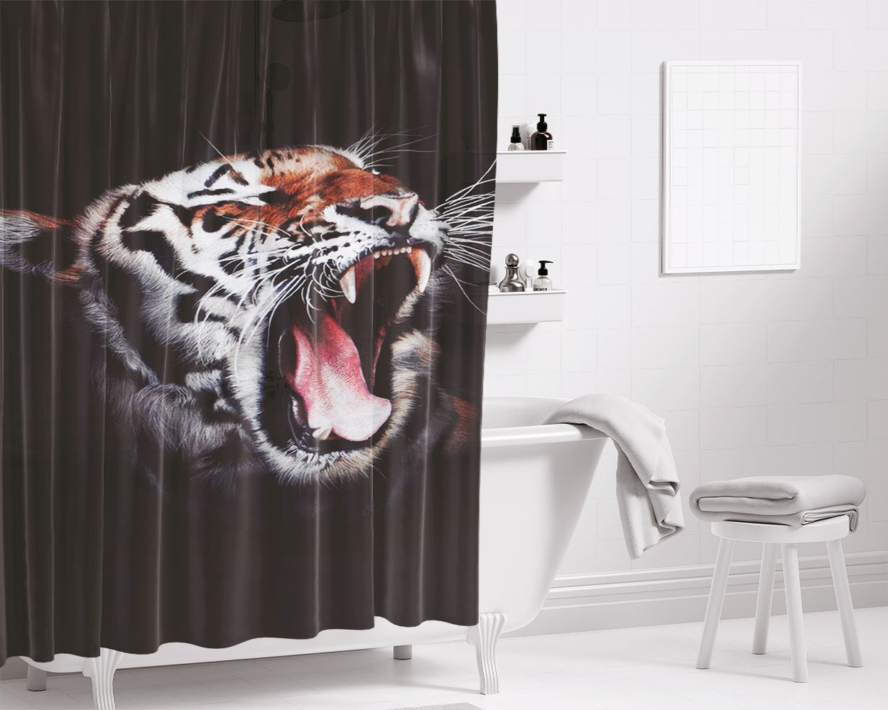 Roaring Tiger 4K Bathroom Shower Curtain Fabric Waterproof | 66 X 72 Inch