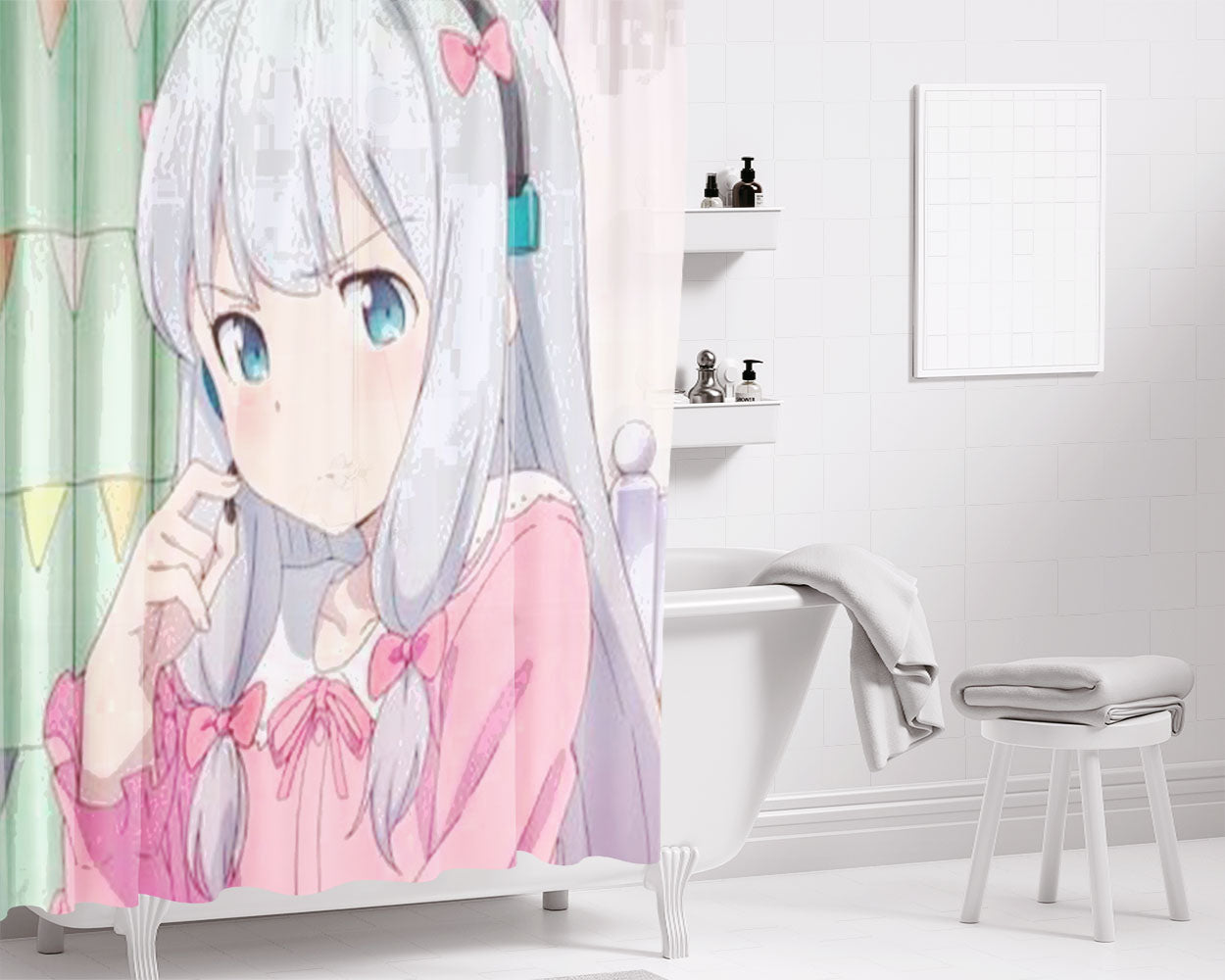 Sagiri Ero Manga Sensei Pink Bathroom Shower Curtain Fabric Waterproof | 66 X 72 Inch