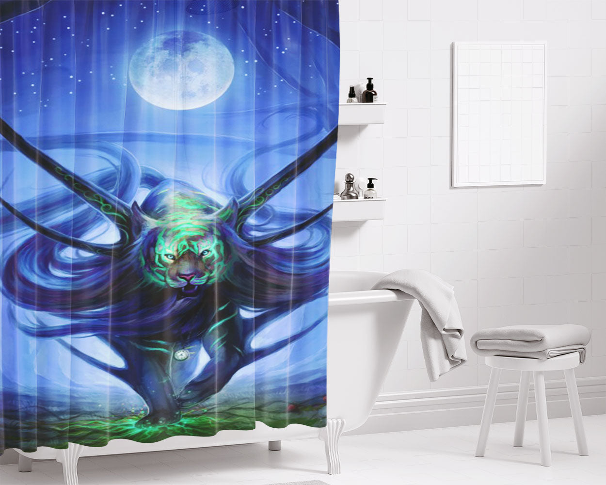 Tiger Artwork 4K Bathroom Shower Curtain Fabric Waterproof | 66 X 72 Inch