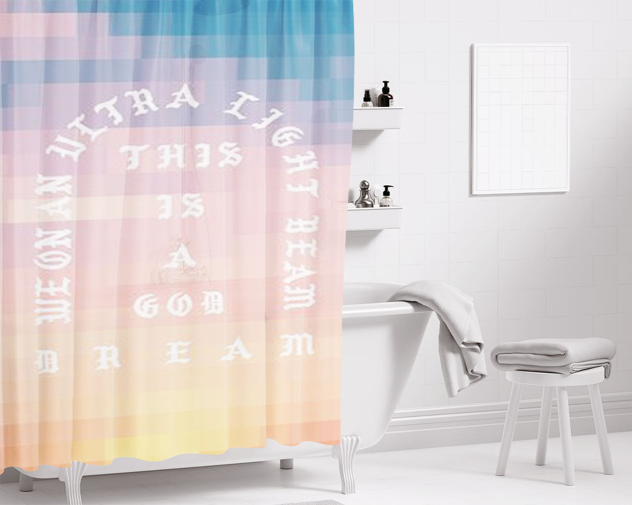 Ultra Light Beam Pixels Bathroom Shower Curtain Fabric Waterproof | 66 X 72 Inch