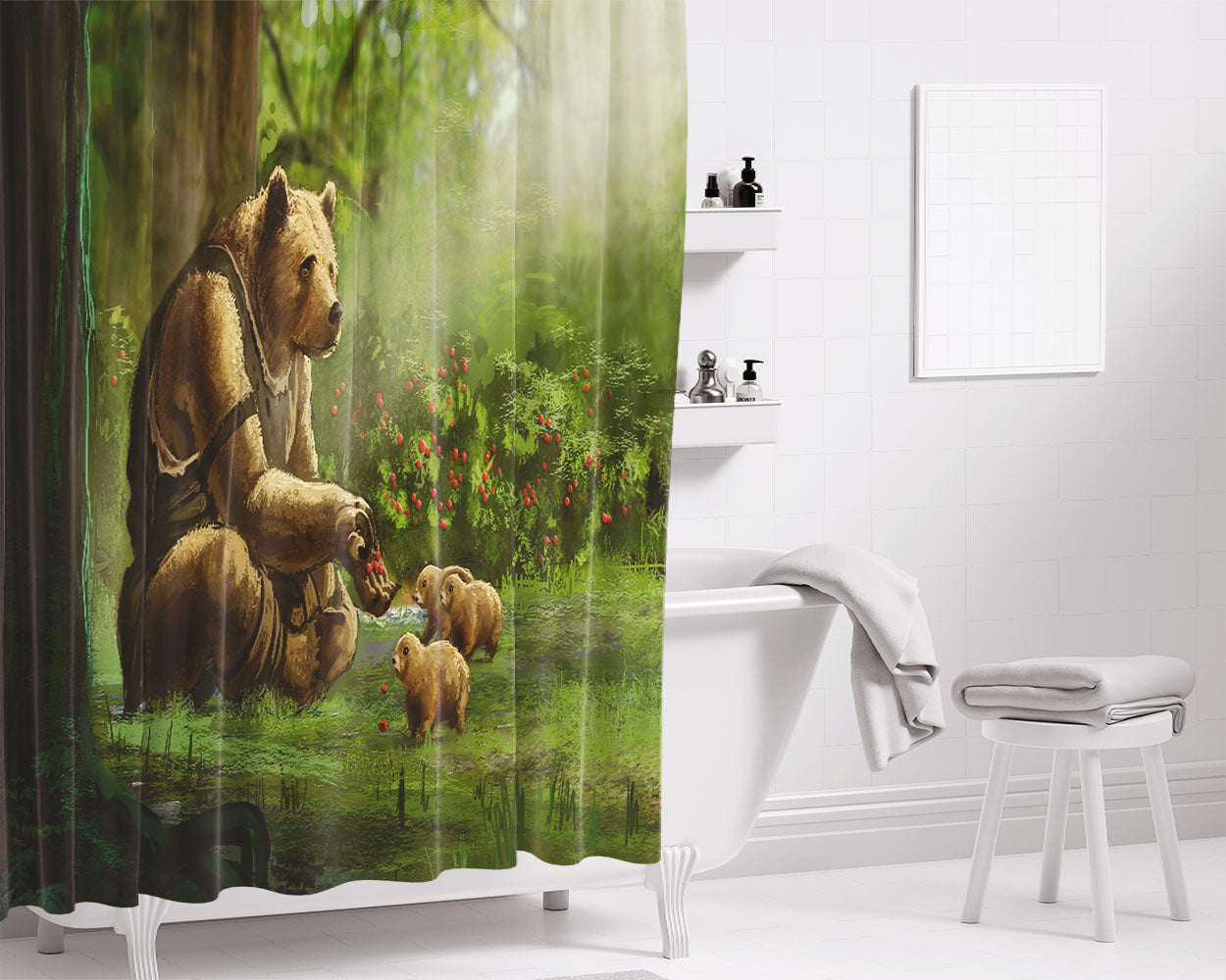 Witanlore Dreamtime Bear Bathroom Shower Curtain Fabric Waterproof | 66 X 72 Inch