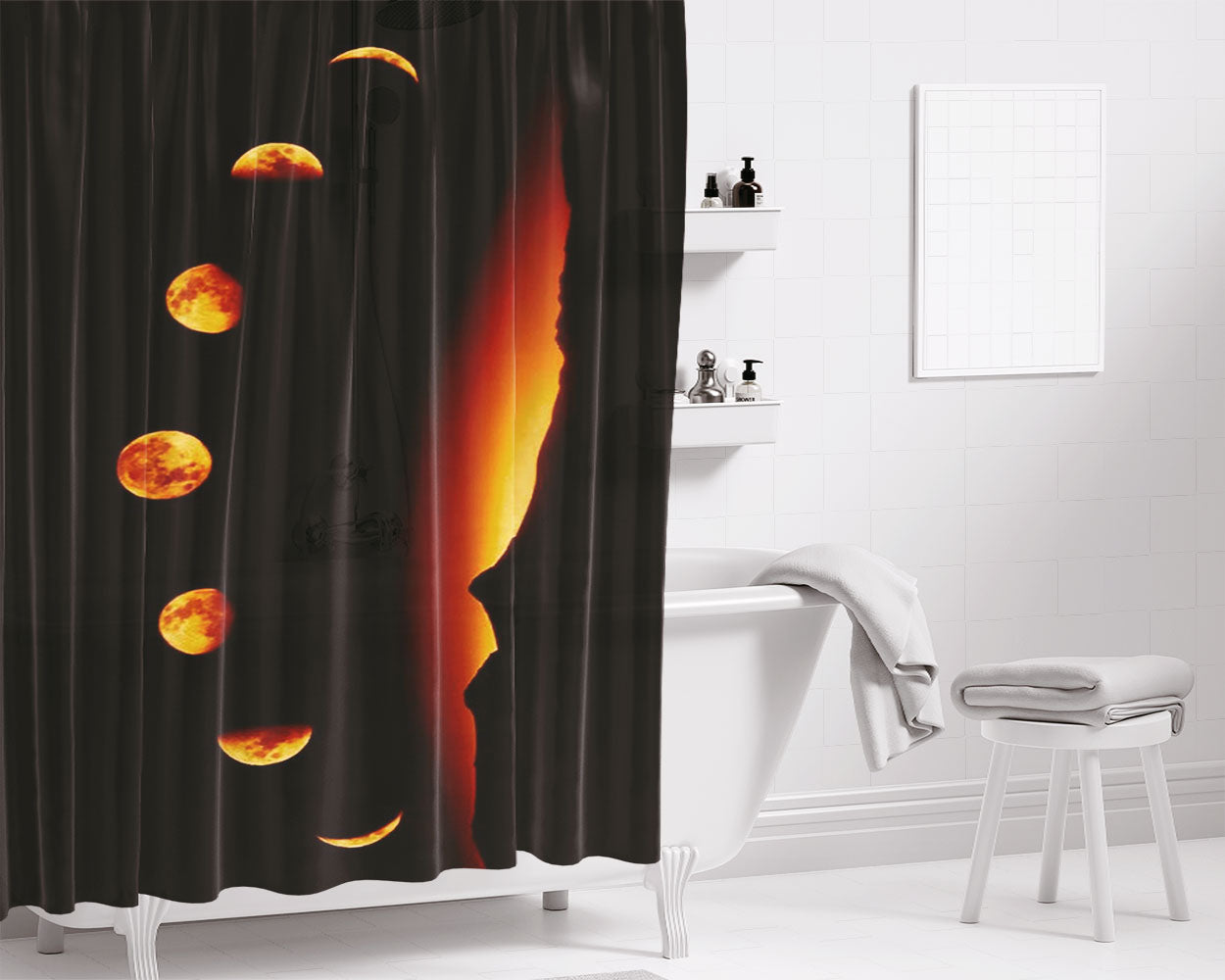 Moon Phases Lunar Phases 2 Bathroom Shower Curtain Fabric Waterproof | 66 X 72 Inch