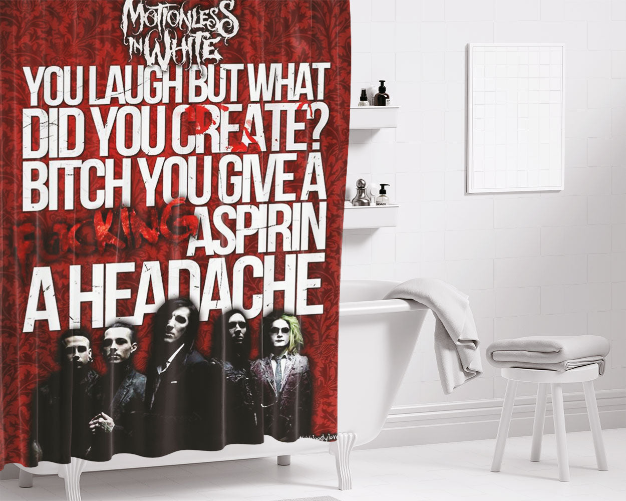 Motionles In White Bathroom Shower Curtain Fabric Waterproof | 66 X 72 Inch