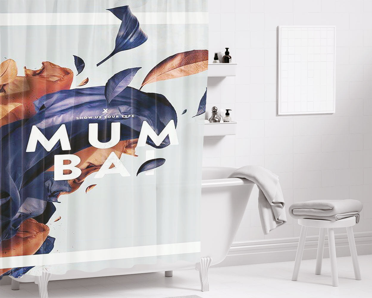 Mumbai Bathroom Shower Curtain Fabric Waterproof | 66 X 72 Inch