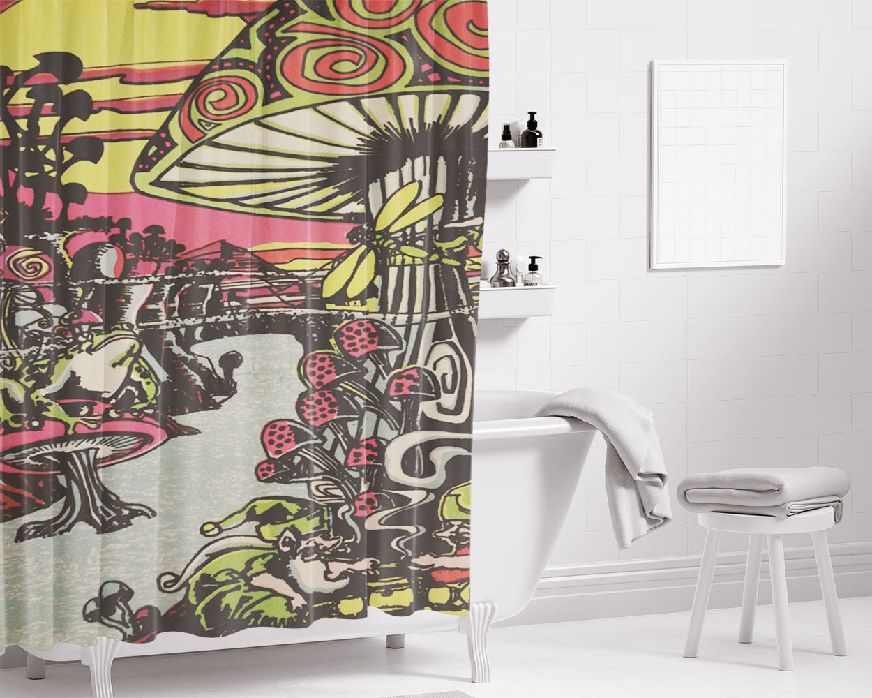 Mushrom Colorful Bathroom Shower Curtain Fabric Waterproof | 66 X 72 Inch