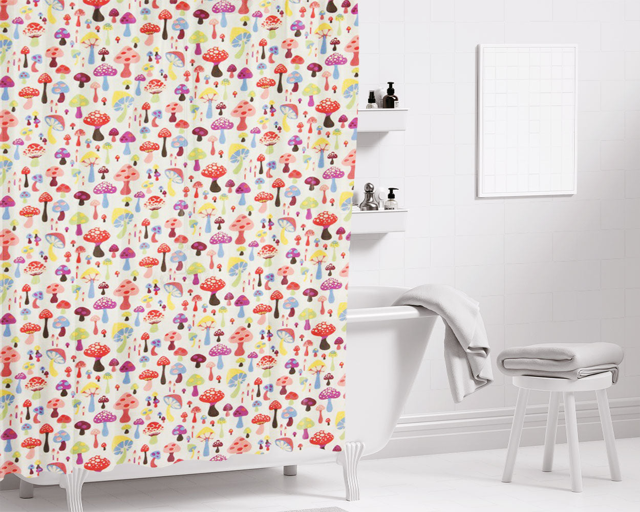 Mushroom Candy Light Pink Bathroom Shower Curtain Fabric Waterproof | 66 X 72 Inch