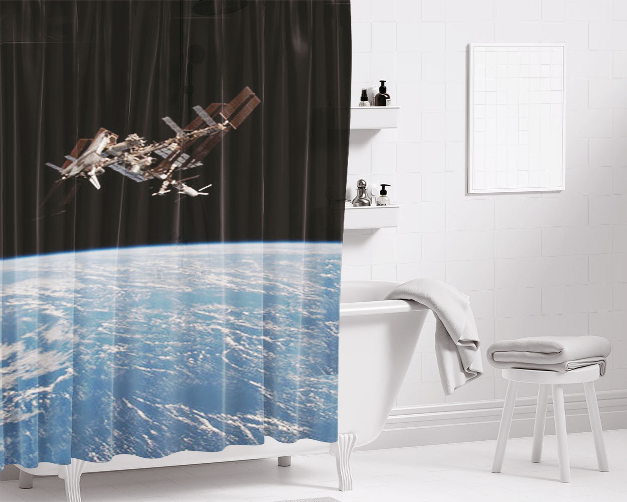 Nasa Satellite Bathroom Shower Curtain Fabric Waterproof | 66 X 72 Inch