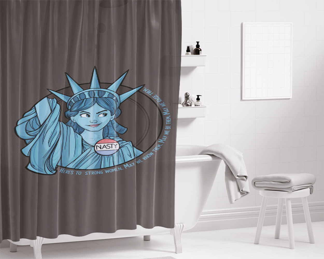 Nasty Lady Liberty Bathroom Shower Curtain Fabric Waterproof | 66 X 72 Inch