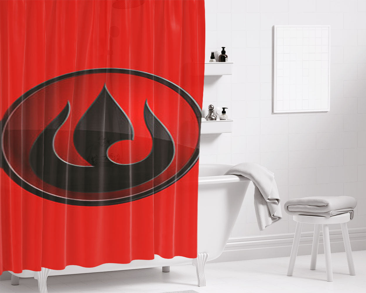 Nation Emblem Fire Logo Red Bathroom Shower Curtain Fabric Waterproof | 66 X 72 Inch