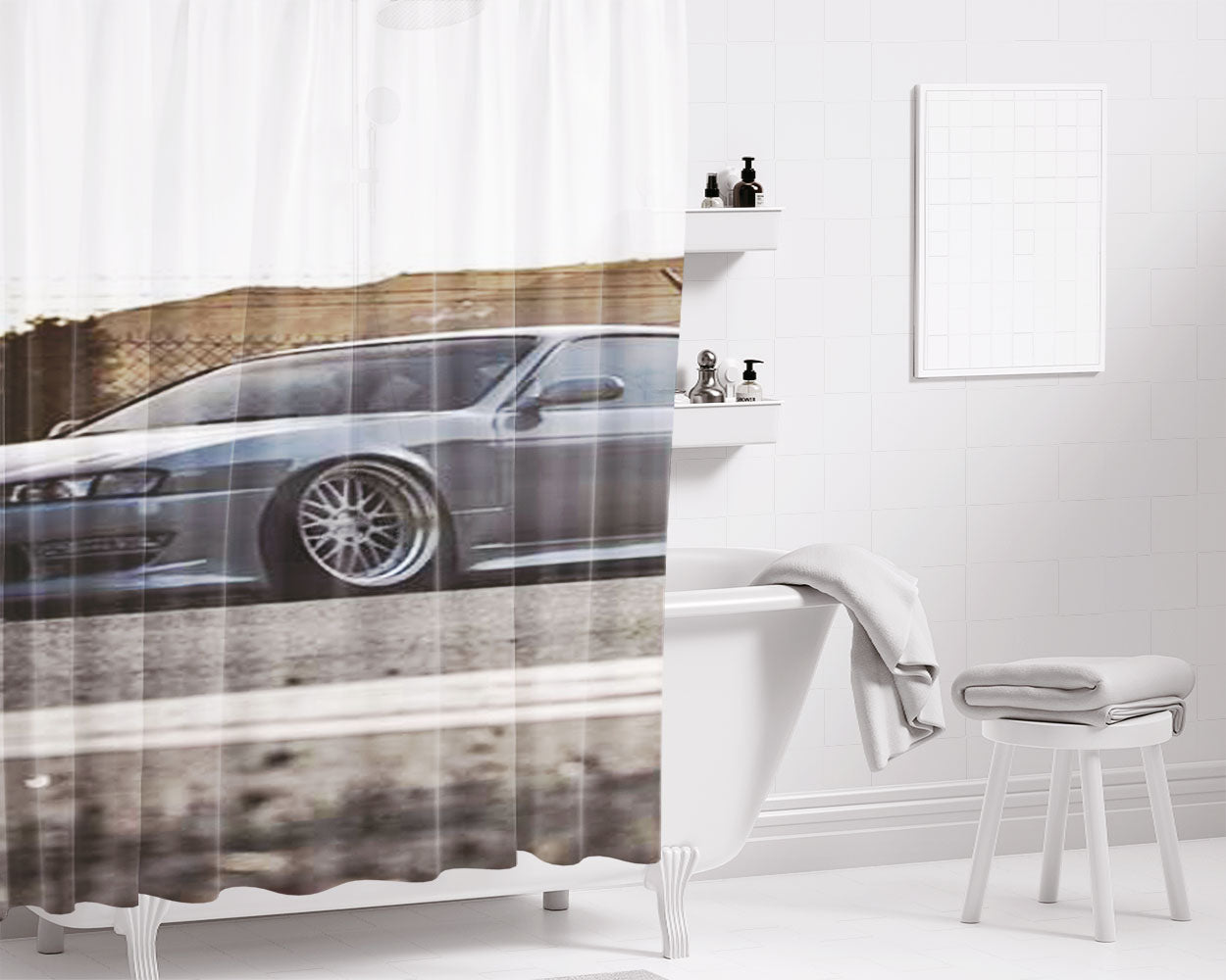 Nissan 240Sx On Road Bathroom Shower Curtain Fabric Waterproof | 66 X 72 Inch