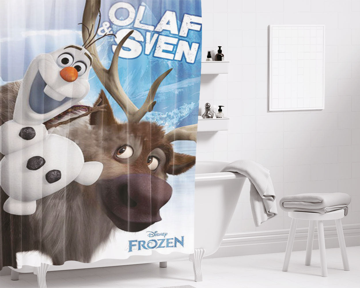 Olaf And Sven Color Bathroom Shower Curtain Fabric Waterproof | 66 X 72 Inch