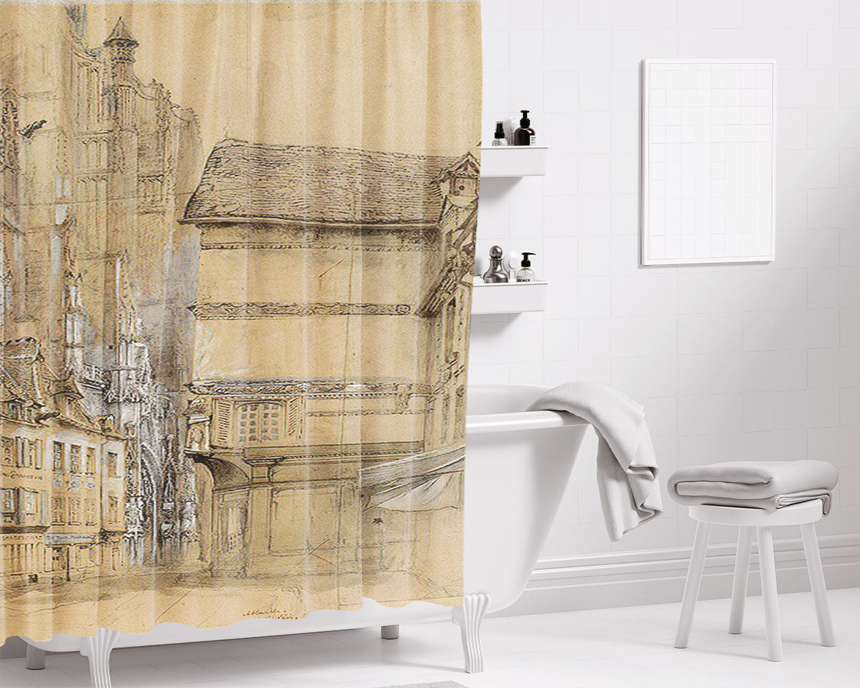 Old Bathroom Shower Curtain Fabric Waterproof | 66 X 72 Inch