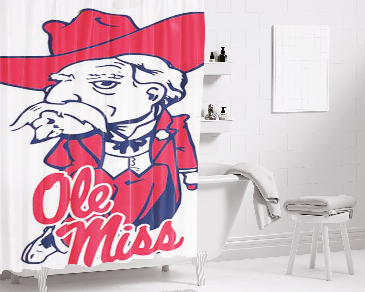 Ole Miss Logo Bathroom Shower Curtain Fabric Waterproof | 66 X 72 Inch