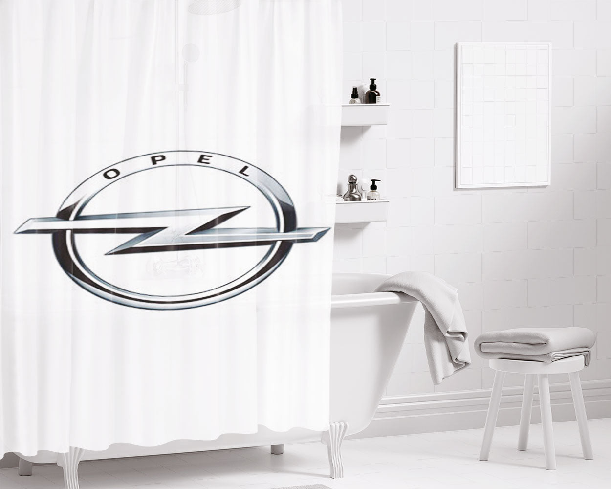 Opel White Bathroom Shower Curtain Fabric Waterproof | 66 X 72 Inch
