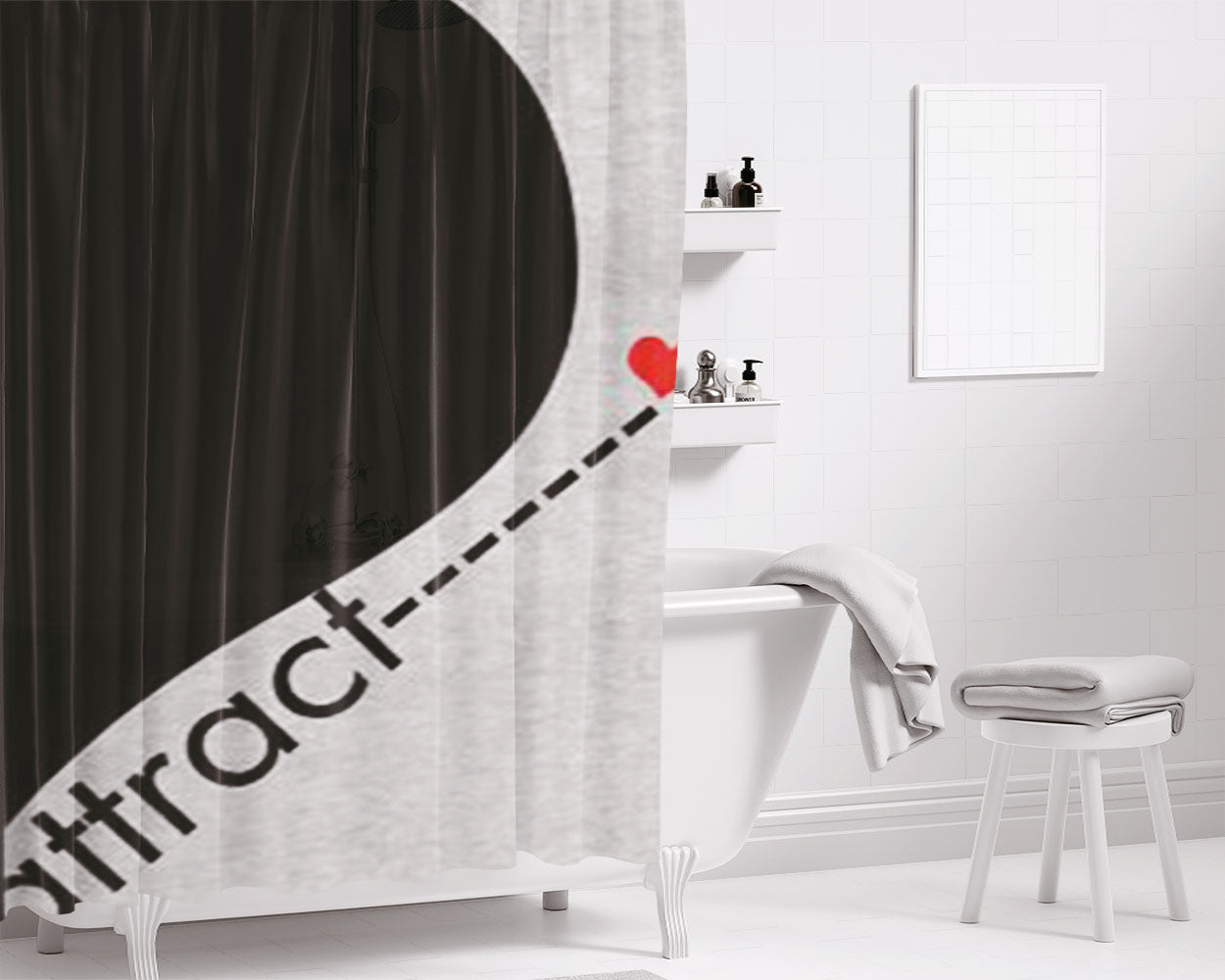 Opposites Attract Right Side Bathroom Shower Curtain Fabric Waterproof | 66 X 72 Inch