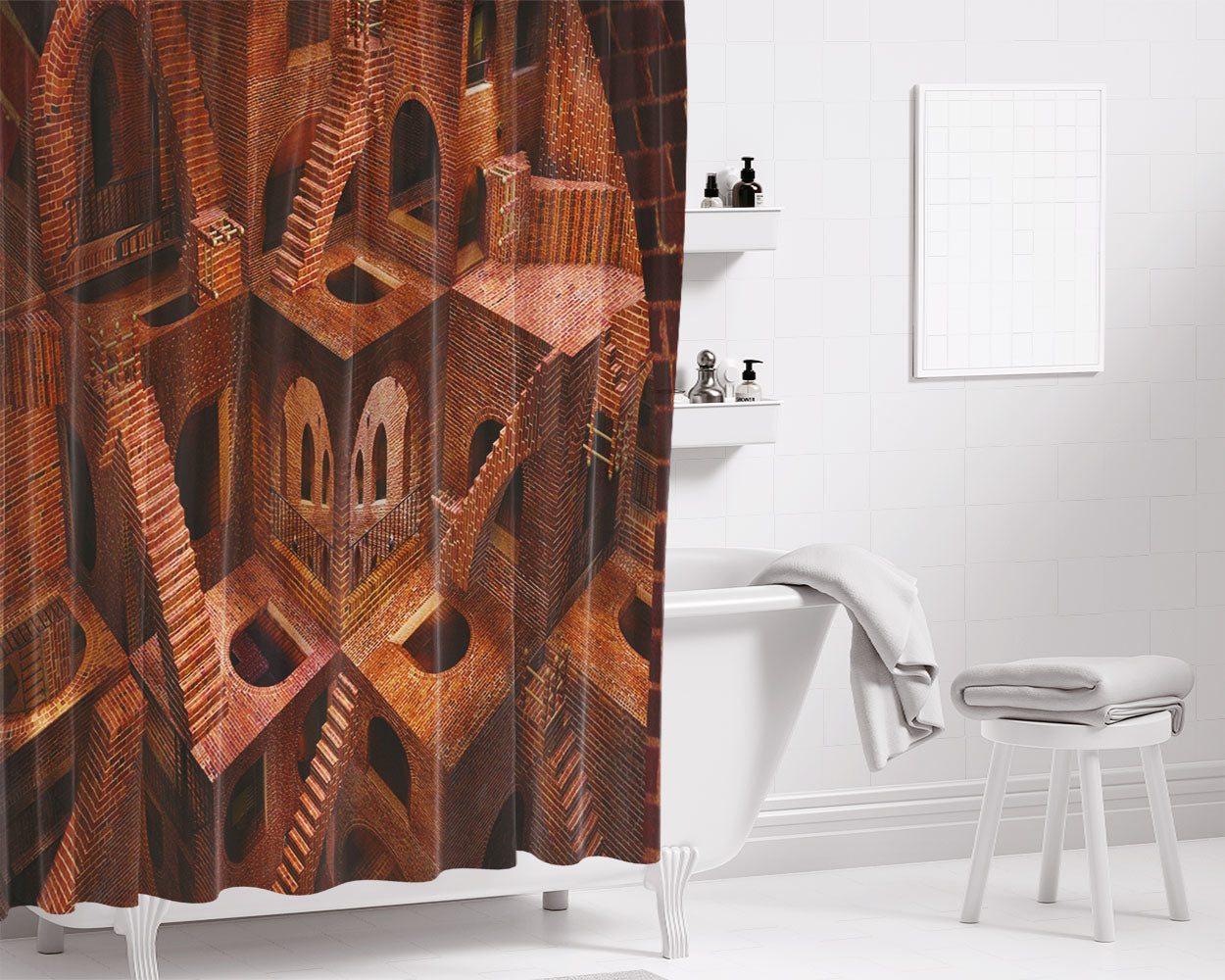 Optical Illusion Bathroom Shower Curtain Fabric Waterproof | 66 X 72 Inch