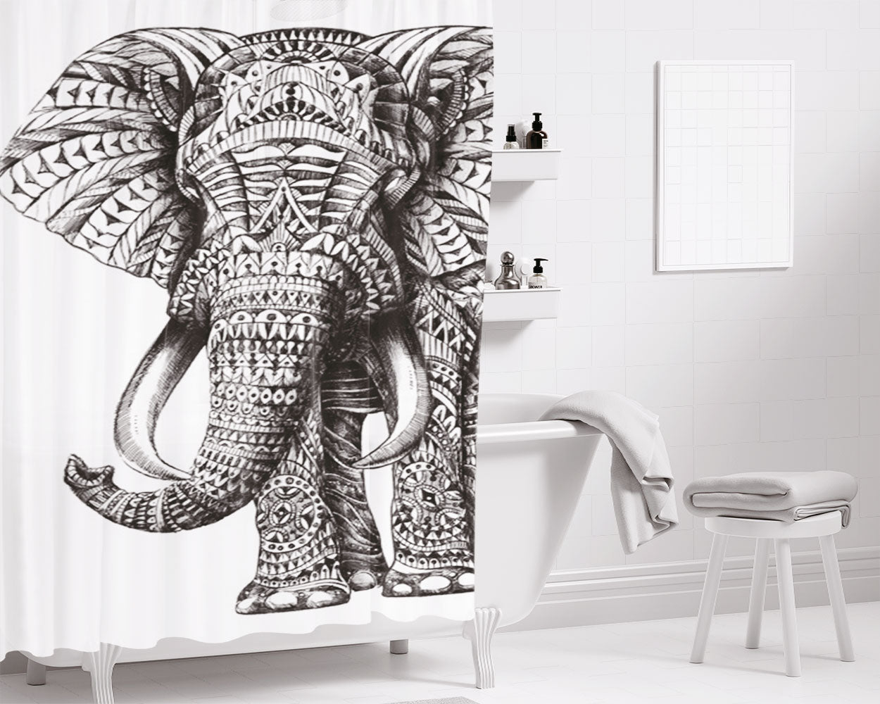 Ornate Bathroom Shower Curtain Fabric Waterproof | 66 X 72 Inch