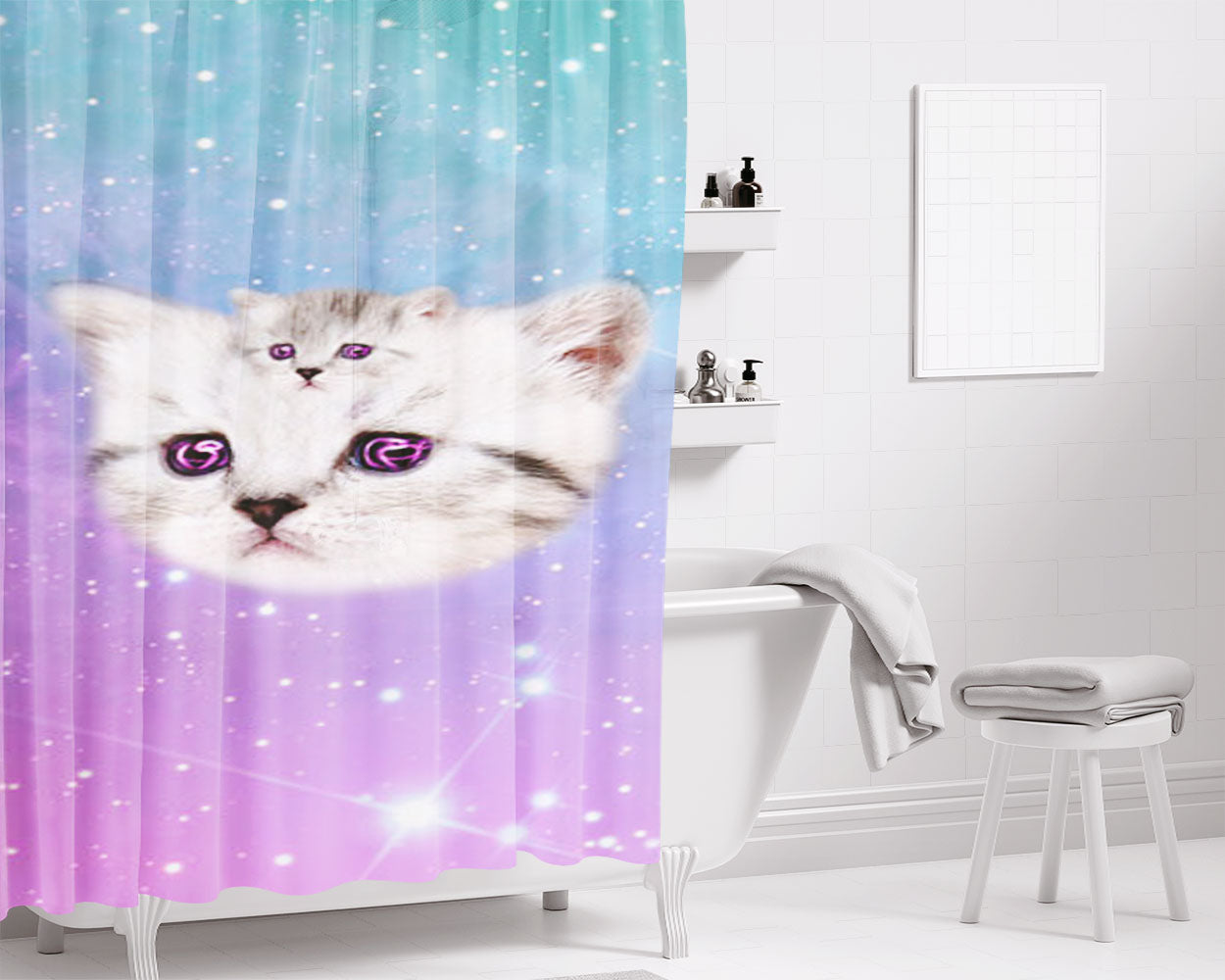 Pastel Kittens Bathroom Shower Curtain Fabric Waterproof | 66 X 72 Inch