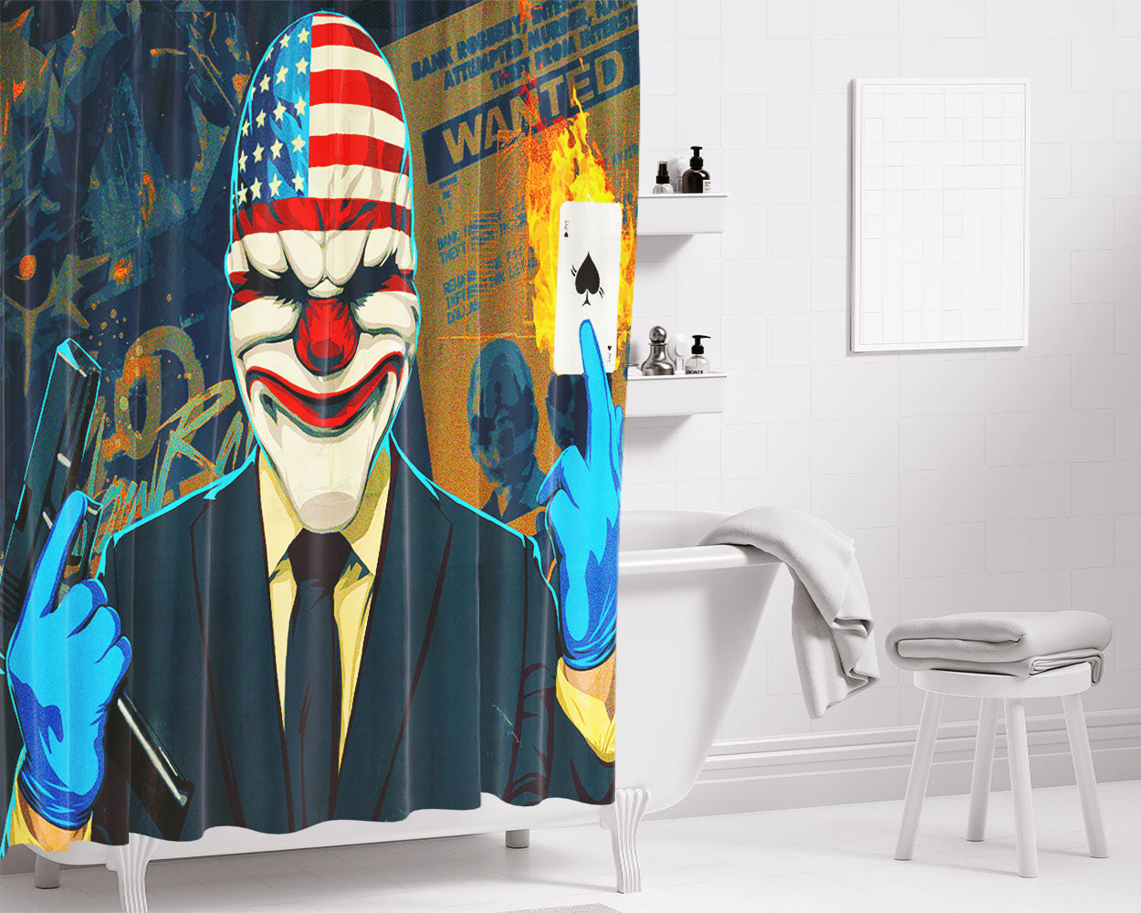 Payday 2 The Clown Bathroom Shower Curtain Fabric Waterproof | 66 X 72 Inch