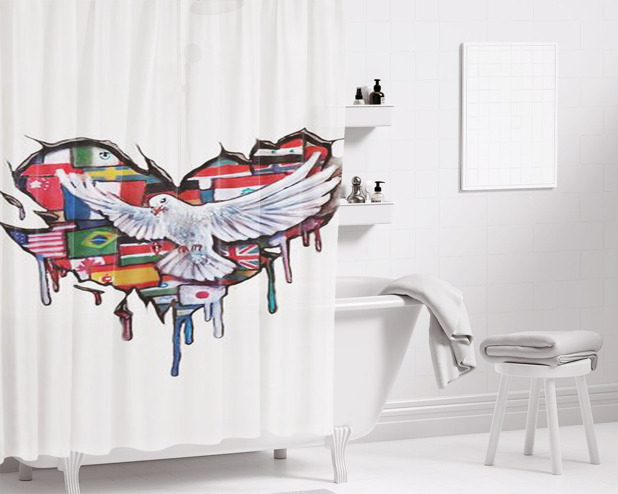 Peace Love Bathroom Shower Curtain Fabric Waterproof | 66 X 72 Inch