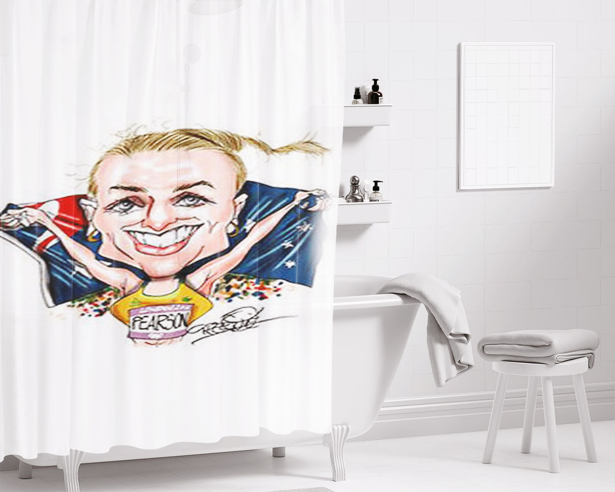 Pearson Caricature Bathroom Shower Curtain Fabric Waterproof | 66 X 72 Inch