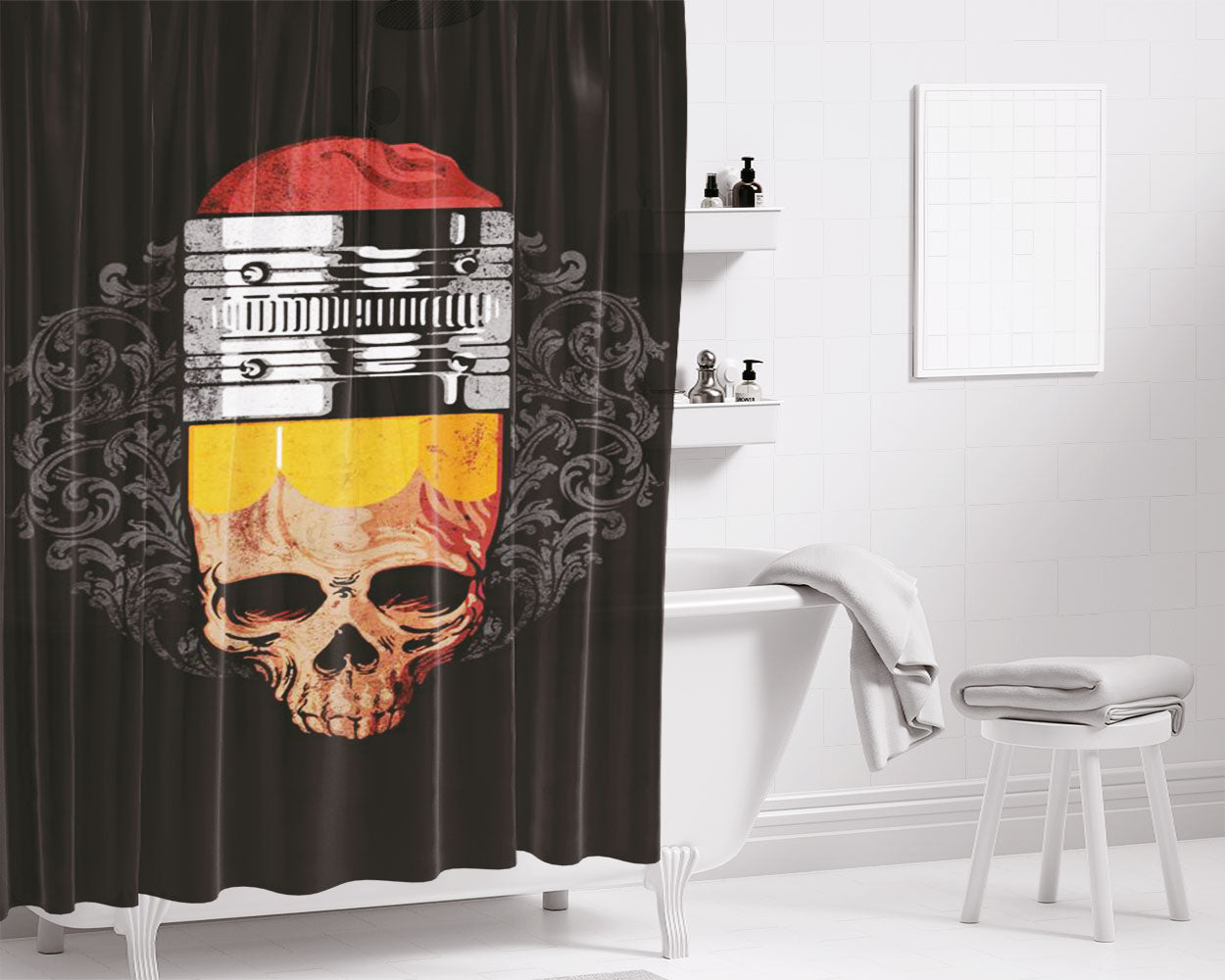 Pencil Stipe Brain Art Bathroom Shower Curtain Fabric Waterproof | 66 X 72 Inch