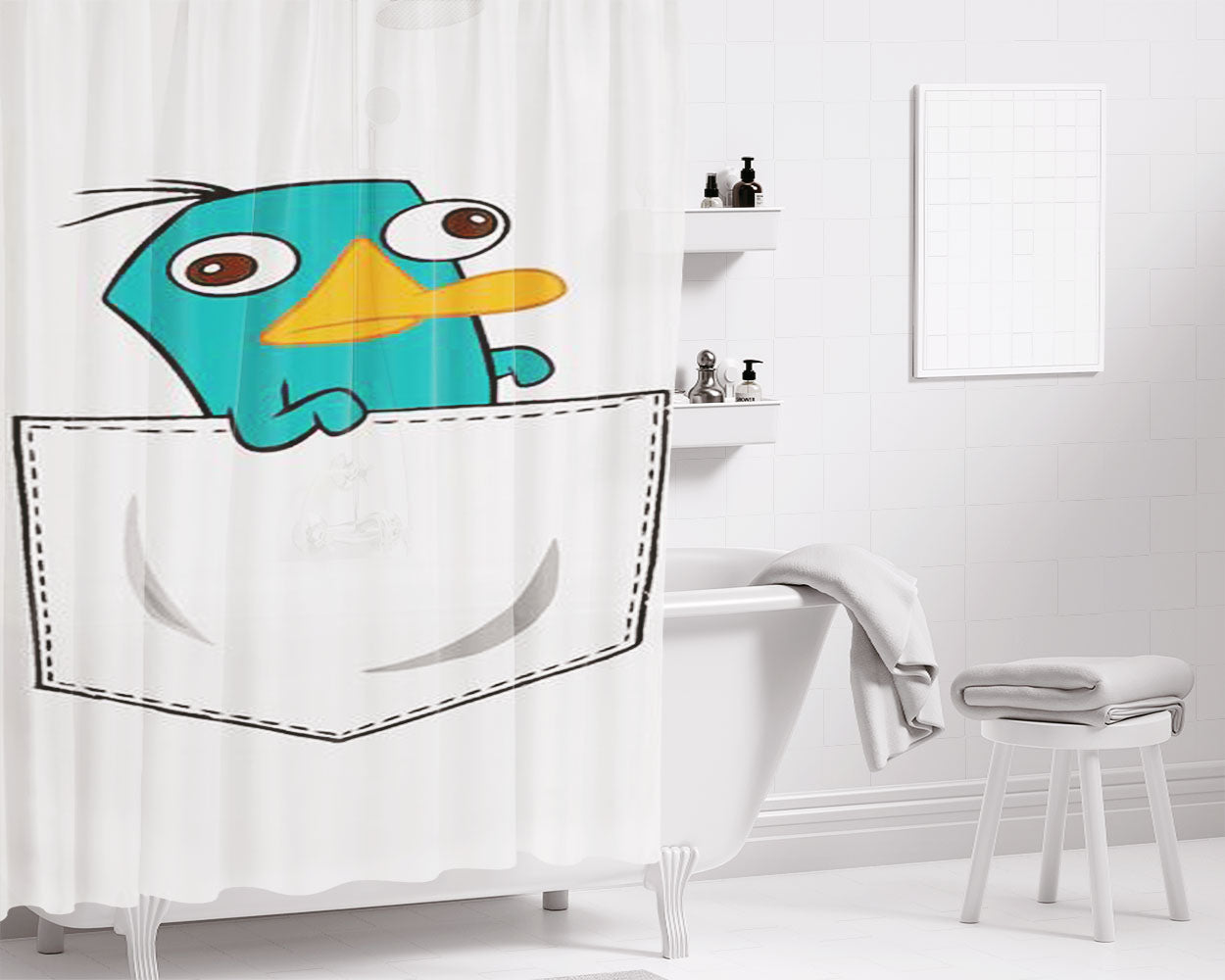 Perry The Platypus Pocket Bathroom Shower Curtain Fabric Waterproof | 66 X 72 Inch