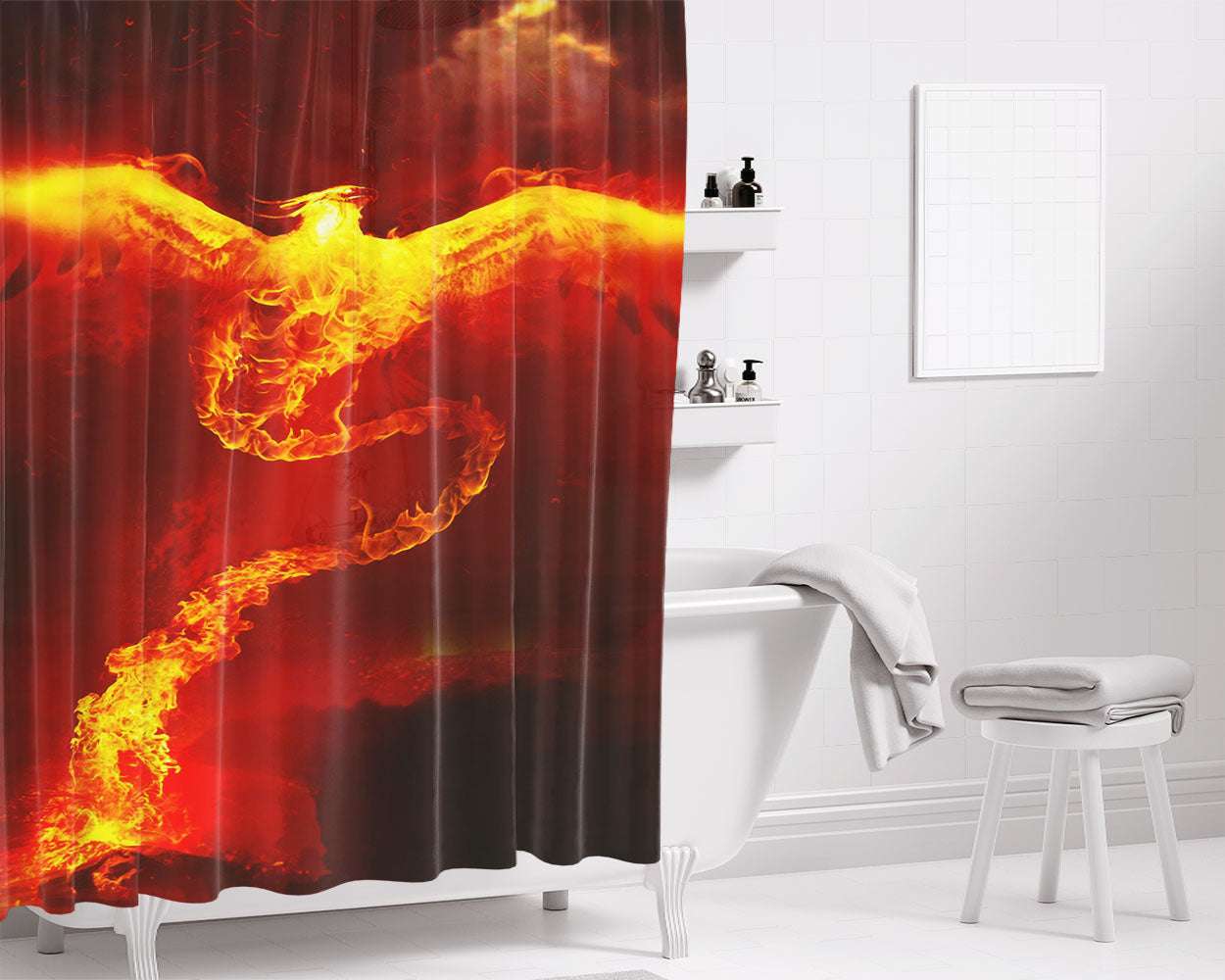 Phoenix Bathroom Shower Curtain Fabric Waterproof | 66 X 72 Inch