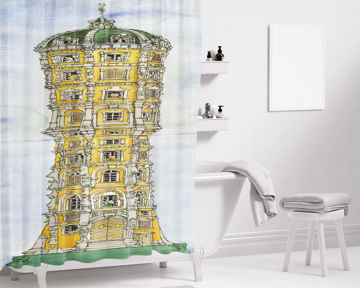 Pisa Roma Art Bathroom Shower Curtain Fabric Waterproof | 66 X 72 Inch