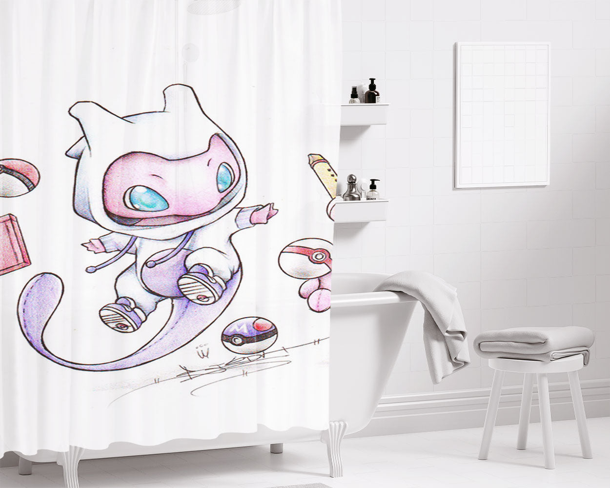 Pokéssentials Bathroom Shower Curtain Fabric Waterproof | 66 X 72 Inch