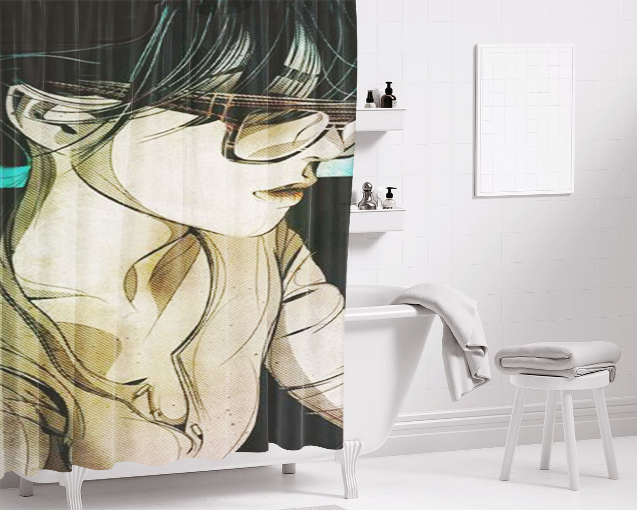 Pop Oriental Girl Bathroom Shower Curtain Fabric Waterproof | 66 X 72 Inch