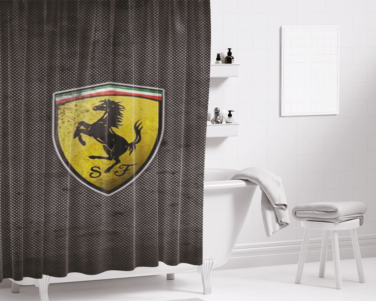 Porsche Logo Grey Background Bathroom Shower Curtain Fabric Waterproof | 66 X 72 Inch