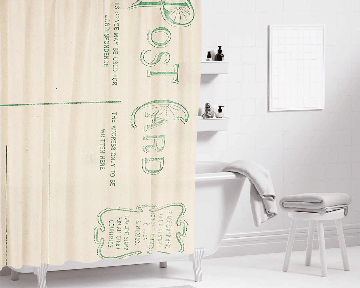 Postcard Bathroom Shower Curtain Fabric Waterproof | 66 X 72 Inch