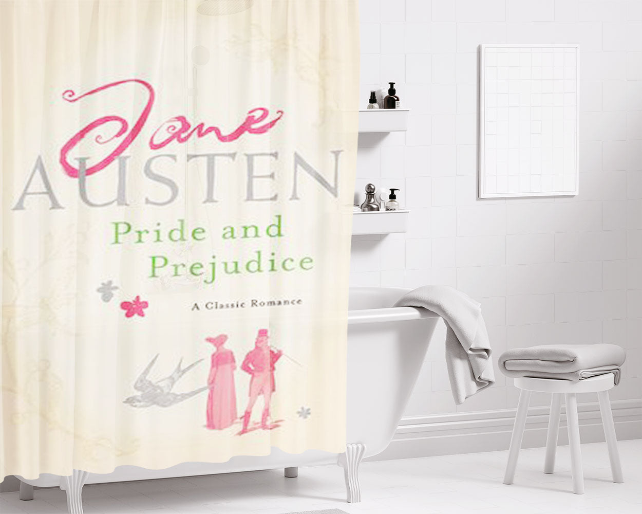 Pride And Prejudice Bathroom Shower Curtain Fabric Waterproof | 66 X 72 Inch