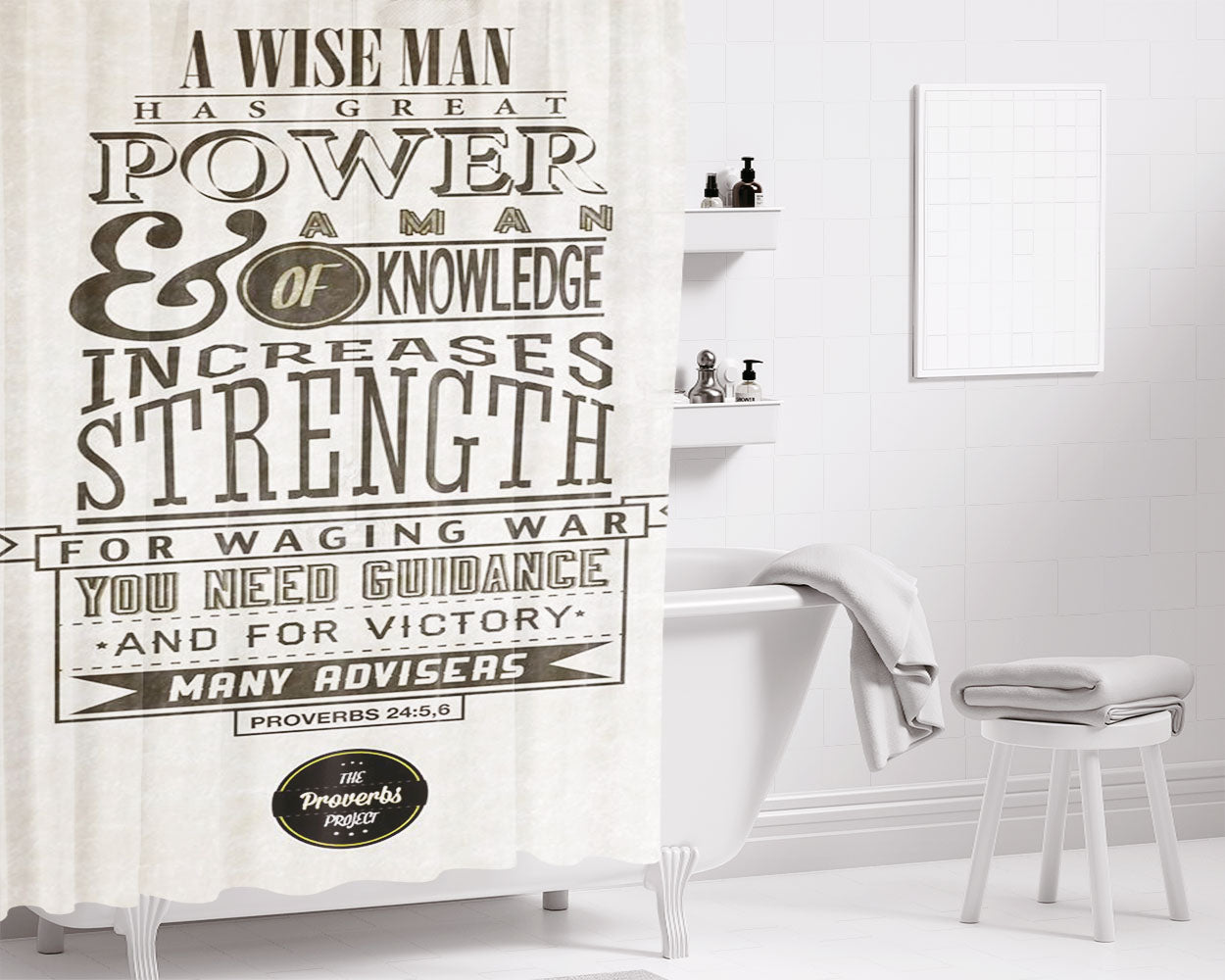 Proverbs Bathroom Shower Curtain Fabric Waterproof | 66 X 72 Inch