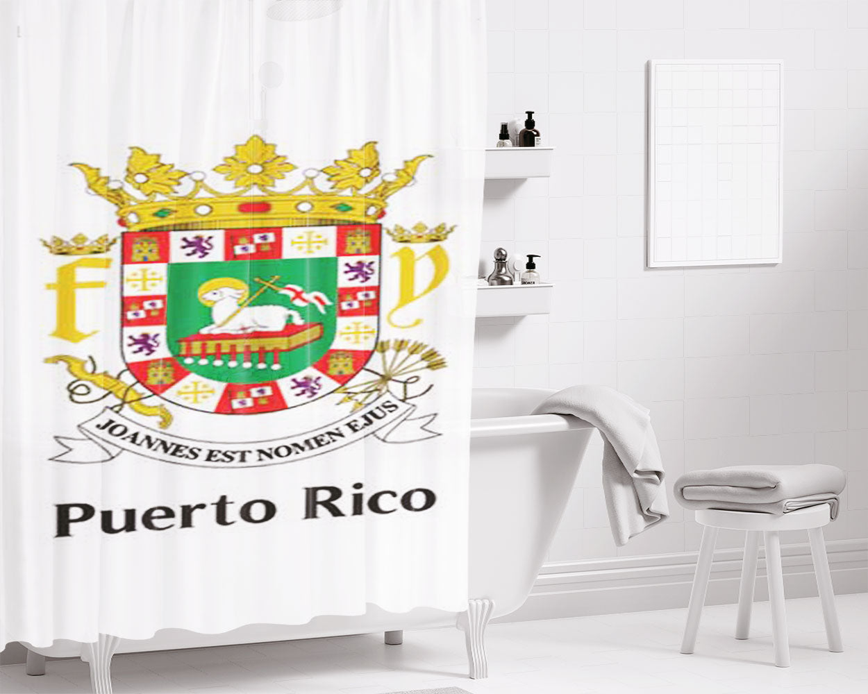 Puerto Rico Coat Of Arms Bathroom Shower Curtain Fabric Waterproof | 66 X 72 Inch