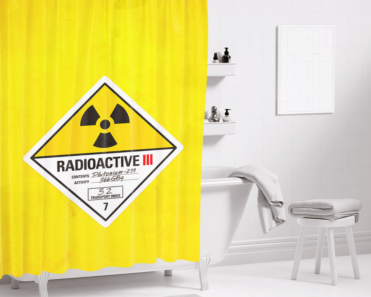 Radioactive Sign Bathroom Shower Curtain Fabric Waterproof | 66 X 72 Inch