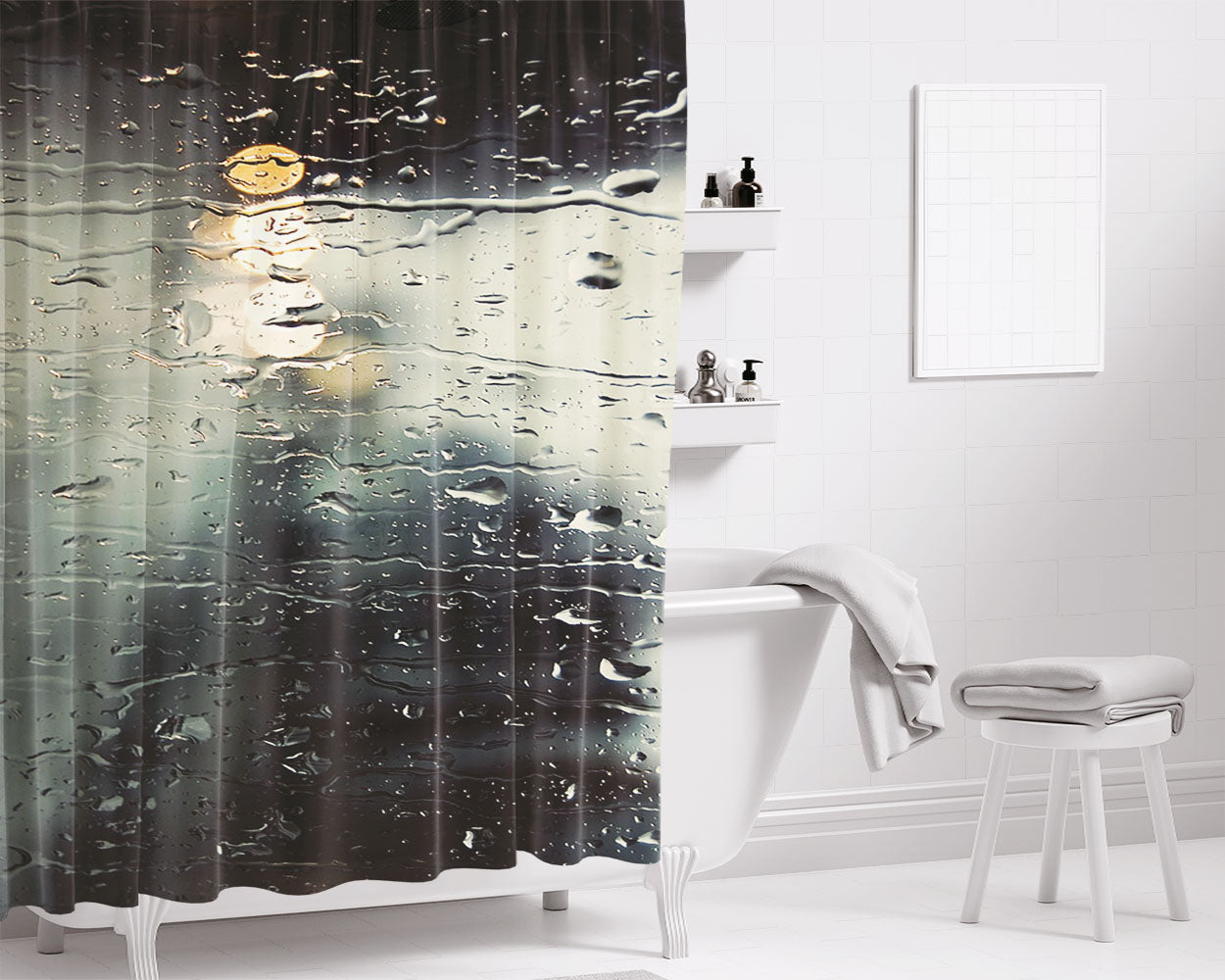 Rain Out Of The Window Bathroom Shower Curtain Fabric Waterproof | 66 X 72 Inch