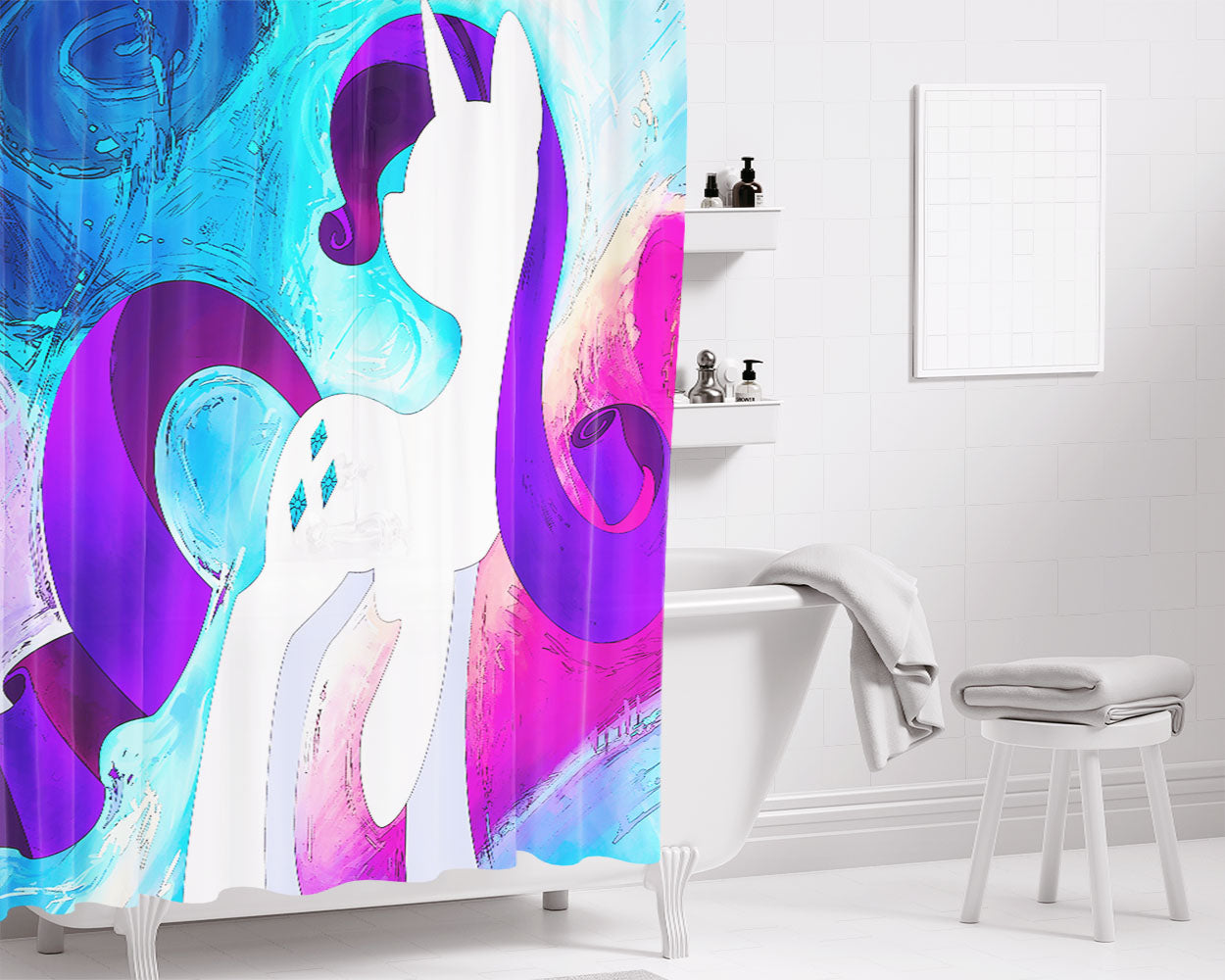Rarity Little Pony Bathroom Shower Curtain Fabric Waterproof | 66 X 72 Inch