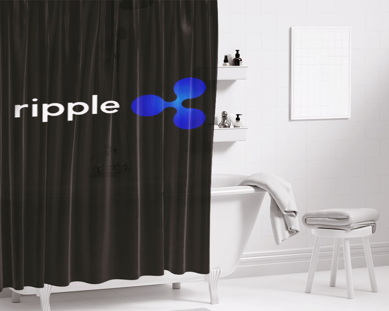 Ripple Xrp Cryptocurrency Vertcoin Bathroom Shower Curtain Fabric Waterproof | 66 X 72 Inch