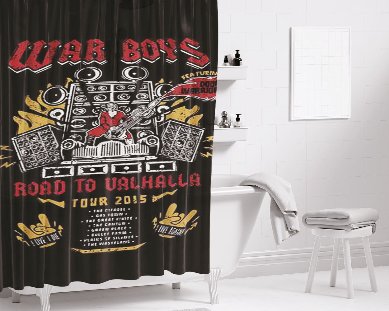 Road To Valhalla Tour War Boys Bathroom Shower Curtain Fabric Waterproof | 66 X 72 Inch
