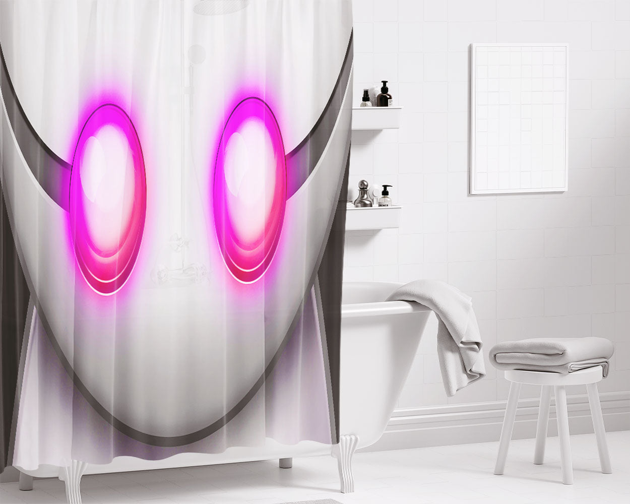 Robot With Pink Eyes Bathroom Shower Curtain Fabric Waterproof | 66 X 72 Inch