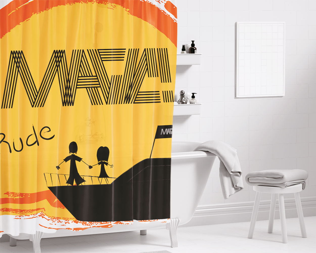 Rude Magic Bathroom Shower Curtain Fabric Waterproof | 66 X 72 Inch